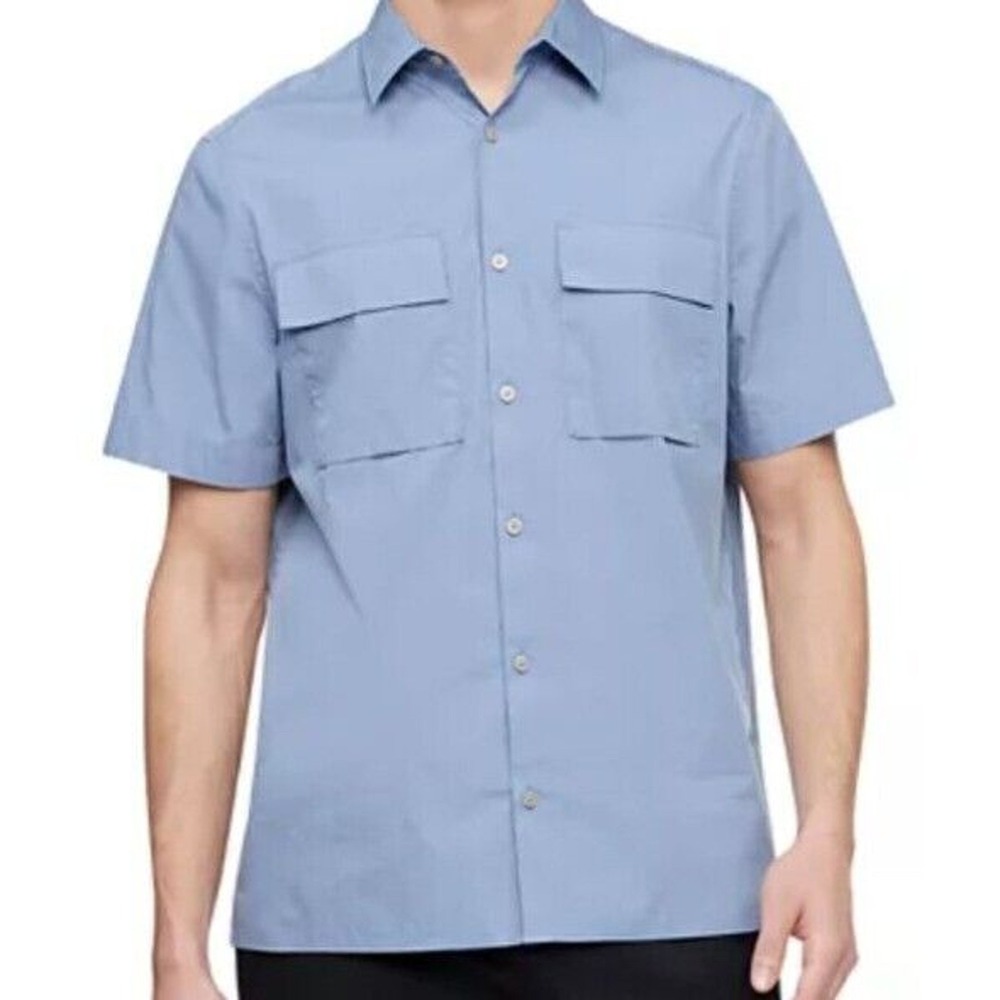 Calvin Klein Button Down Shirt Men XS Short Sleeve Utility Pocket Blue Causal